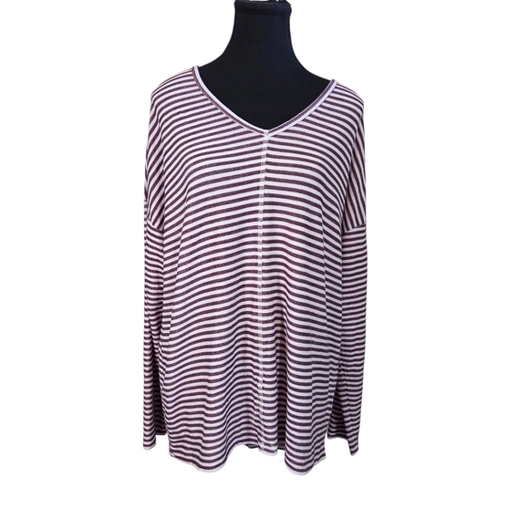 Torrid Burgundy and White Striped Long Sleeve Top Size XL - Picture 1 of 5